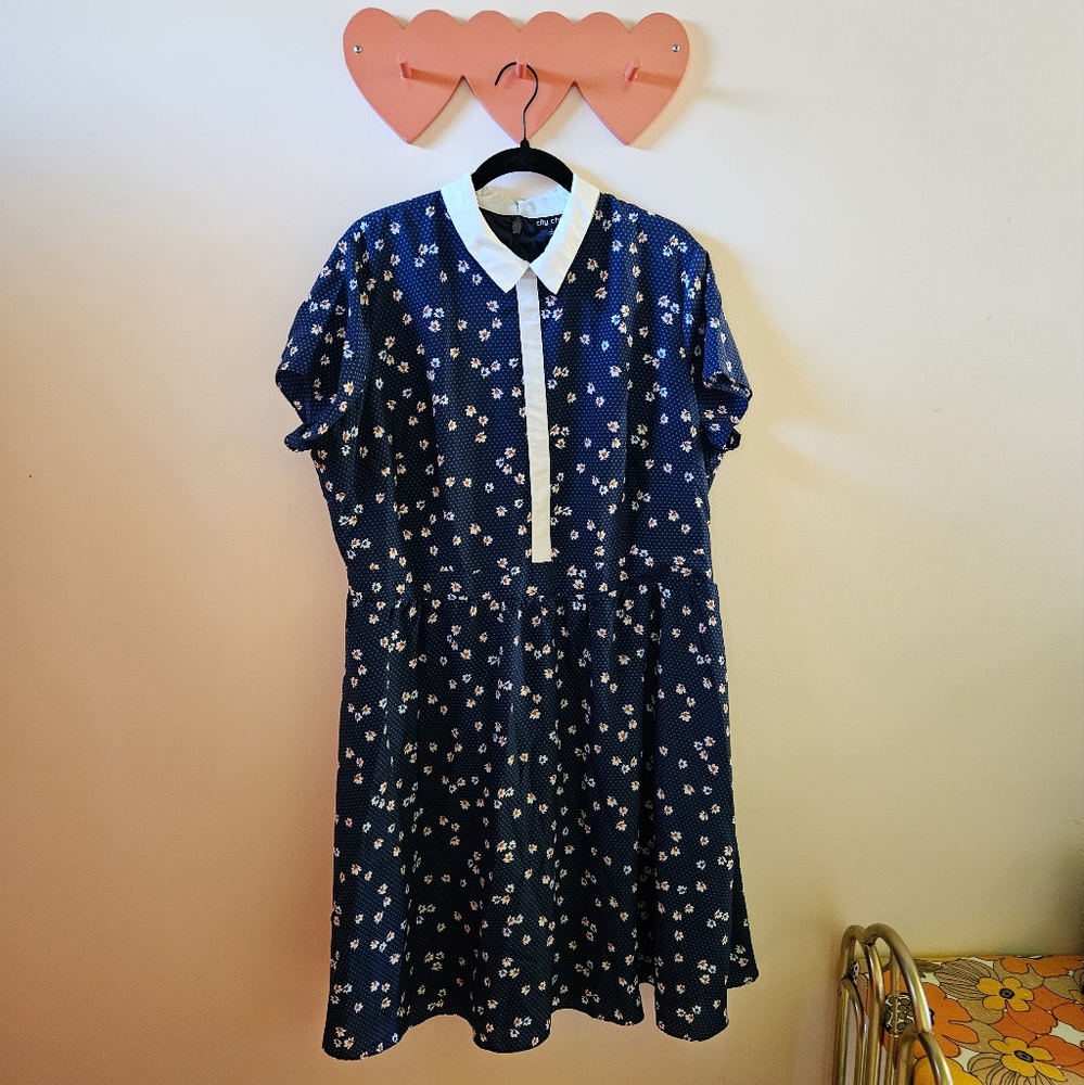 Collared City Chic Blue Floral Dress